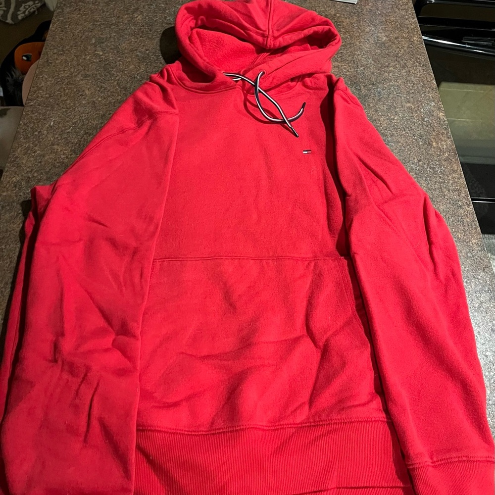 Tommy Hilfiger Fall Basics Solid Red Fleece Hoodie Sweatshirt Large